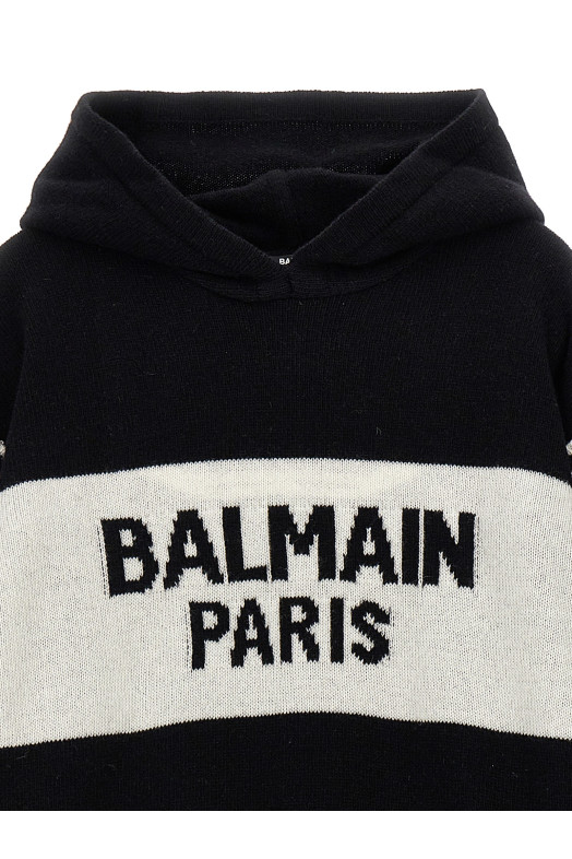 Сукня з капюшоном і логотипом Чорно-сіра BALMAIN KIDS (BV1B40Z2361930AV) Сукня з капюшоном і логотипом Чорно-сіра BALMAIN KIDS (BV1B40Z2361930AV)