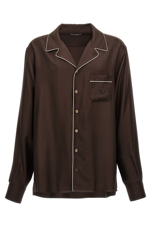 Сорочка з вишитим логотипом, коричнева DOLCE & GABBANA (G5IF1ZFU1S4M0674) DOLCE & GABBANA Сорочка з вишитим логотипом, коричнева DOLCE & GABBANA (G5IF1ZFU1S4M0674) DOLCE & GABBANA