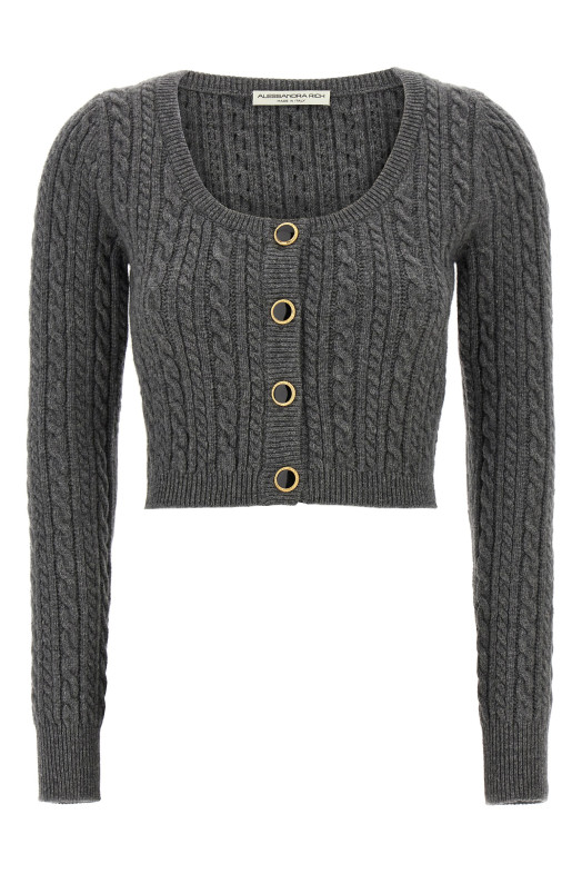 Укорочений вовняний кардиган Сірий ALESSANDRA RICH (FABX3867K43920003)