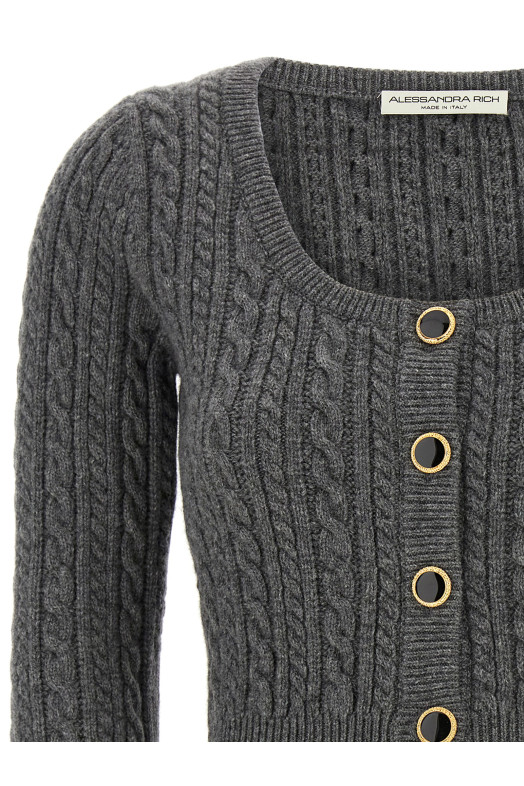 Укорочений вовняний кардиган Сірий ALESSANDRA RICH (FABX3867K43920003)