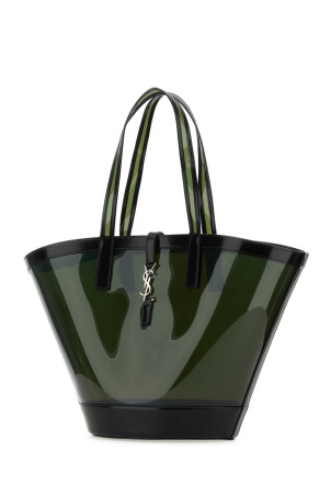 Двоколірна вінілова та шкіряна сумка для покупок Panier SAINT LAURENT (773697FAC0X)