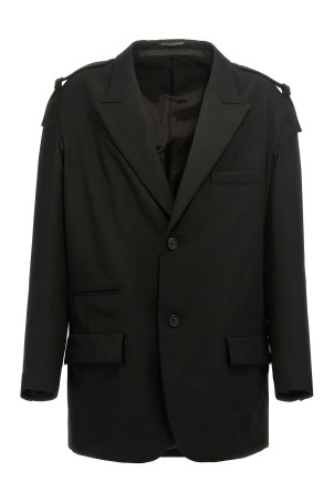 Однобортный блейзер с ремешком Черный YOHJI YAMAMOTO (HOJ74534BLACK1) Однобортный блейзер с ремешком Черный YOHJI YAMAMOTO (HOJ74534BLACK1)