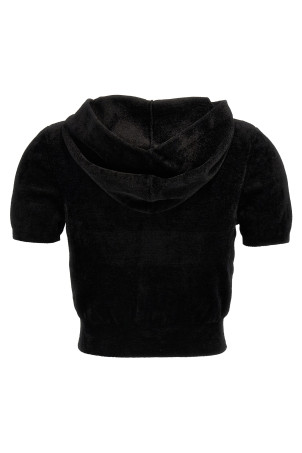 Короткая толстовка с капюшоном и логотипом из синельной нити, черная T BY ALEXANDER WANG (4KC4243003001) Короткая толстовка с капюшоном и логотипом из синельной нити, черная T BY ALEXANDER WANG (4KC4243003001)