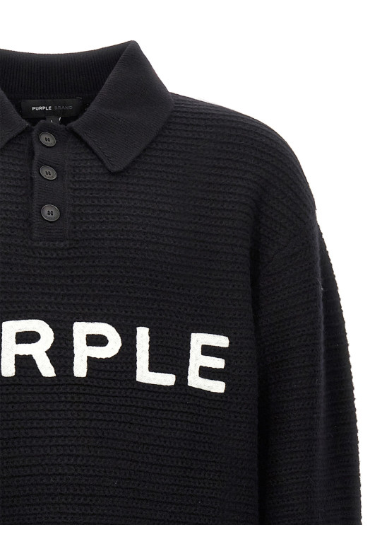 Светр з вишивкою логотипу Чорний PURPLE M7033EWBB424BLACK Светр з вишивкою логотипу Чорний PURPLE M7033EWBB424BLACK