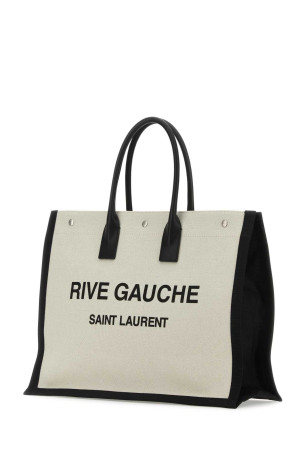 Велика сумка для покупок Rive Gauche з пісочного полотна, біла/чорна SAINT LAURENT (509415FAAVU) Велика сумка для покупок Rive Gauche з пісочного полотна, біла/чорна SAINT LAURENT (509415FAAVU)