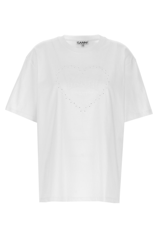 Футболка з вишитим логотипом зі стразів, біла GANNI (T4033151) Футболка з вишитим логотипом зі стразів, біла GANNI (T4033151)