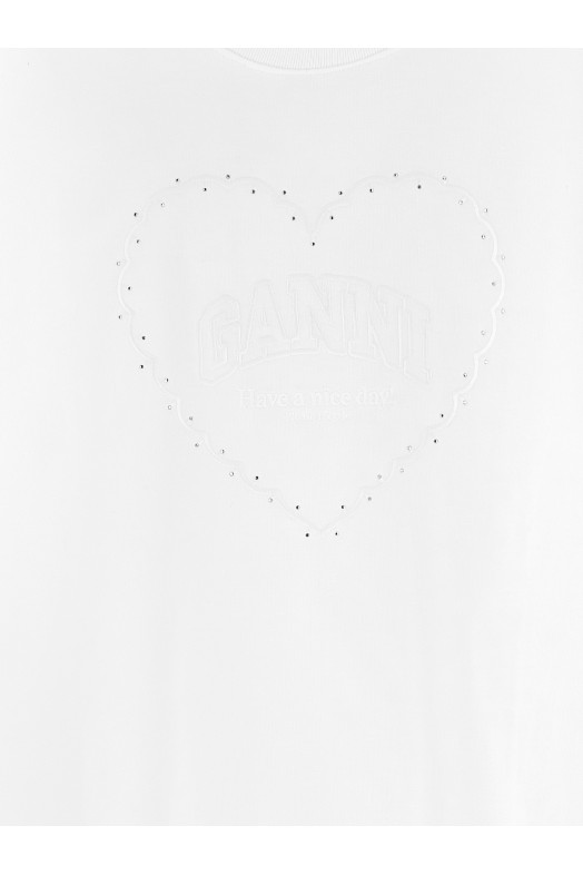 Футболка з вишитим логотипом зі стразів, біла GANNI (T4033151) Футболка з вишитим логотипом зі стразів, біла GANNI (T4033151)