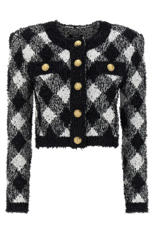 Короткая куртка из твида Vichy Черно-серая BALMAIN (DF0SK248KH66EAB) Короткая куртка из твида Vichy Черно-серая BALMAIN (DF0SK248KH66EAB)