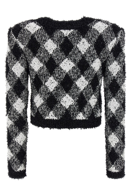 Коротка куртка з твіду Vichy Чорно-сіра BALMAIN (DF0SK248KH66EAB) Коротка куртка з твіду Vichy Чорно-сіра BALMAIN (DF0SK248KH66EAB)