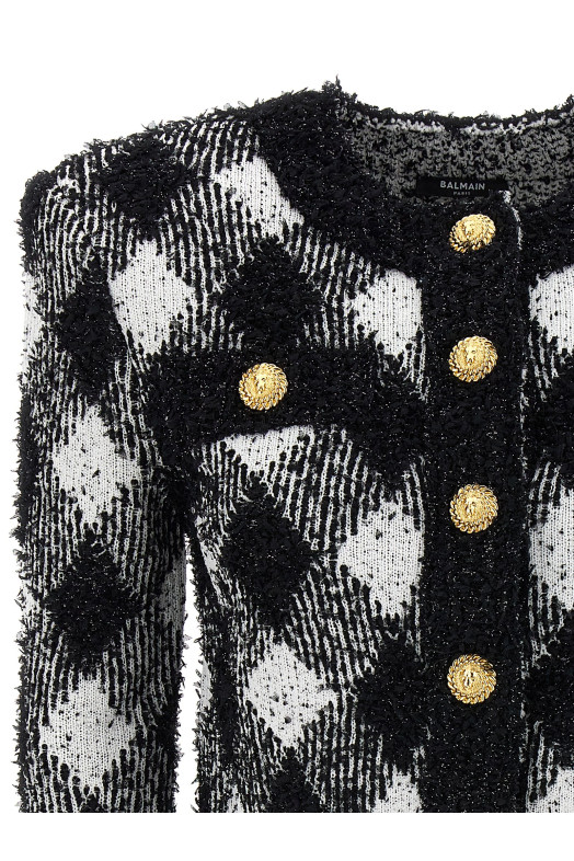 Коротка куртка з твіду Vichy Чорно-сіра BALMAIN (DF0SK248KH66EAB) Коротка куртка з твіду Vichy Чорно-сіра BALMAIN (DF0SK248KH66EAB)