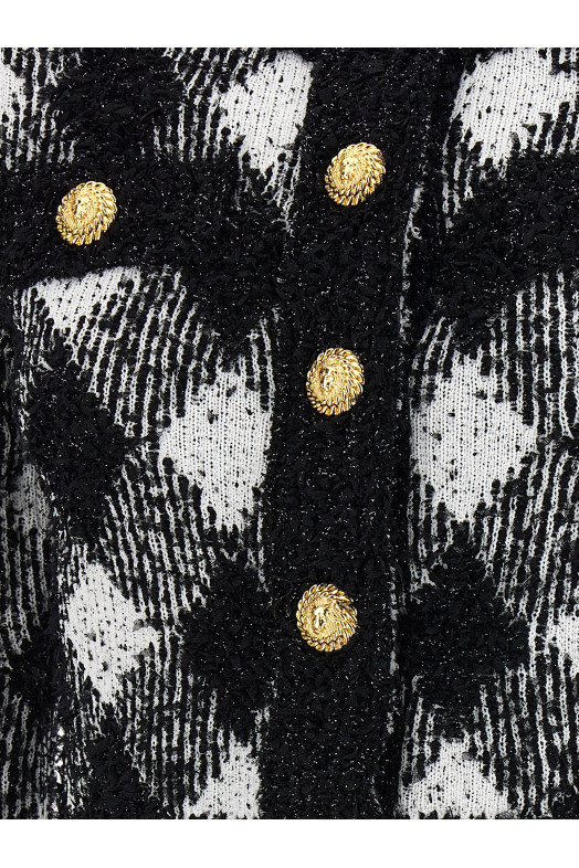 Коротка куртка з твіду Vichy Чорно-сіра BALMAIN (DF0SK248KH66EAB) Коротка куртка з твіду Vichy Чорно-сіра BALMAIN (DF0SK248KH66EAB)