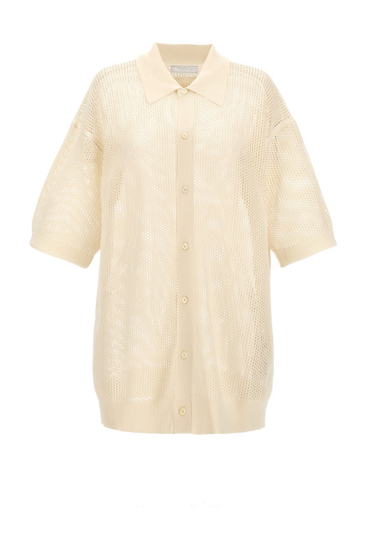 Сетчатая трикотажная рубашка Белая PRADA (UMG321SOOO14HDF0009) Сетчатая трикотажная рубашка Белая PRADA (UMG321SOOO14HDF0009)