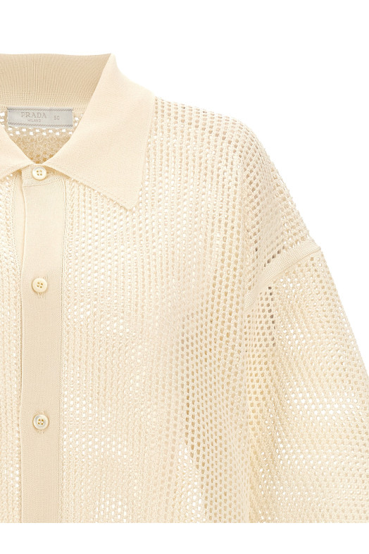 Сетчатая трикотажная рубашка Белая PRADA (UMG321SOOO14HDF0009) Сетчатая трикотажная рубашка Белая PRADA (UMG321SOOO14HDF0009)