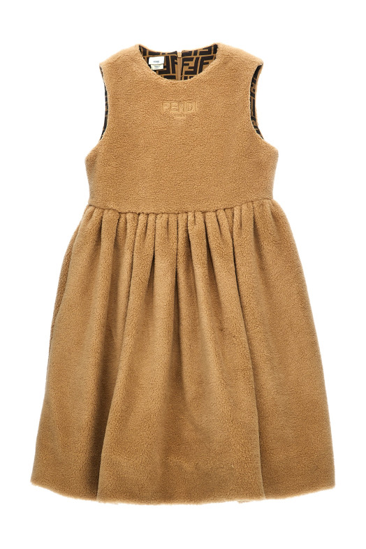 Faux fur logo embroidery dress Beige Faux fur logo embroidery dress Beige