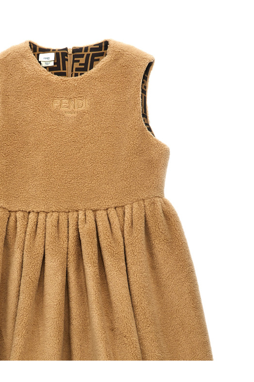 Faux fur logo embroidery dress Beige Faux fur logo embroidery dress Beige