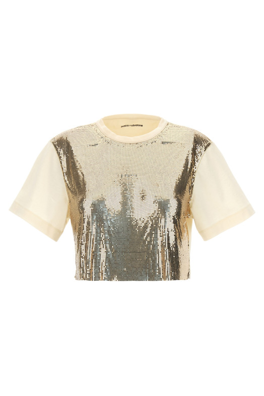 Топ с металлическими пайетками, золотой PACO RABANNE (23FJTE116CO0471P270) Топ с металлическими пайетками, золотой PACO RABANNE (23FJTE116CO0471P270)