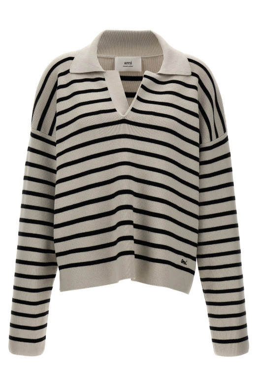 Striped polo sweater Black-grey Striped polo sweater Black-grey