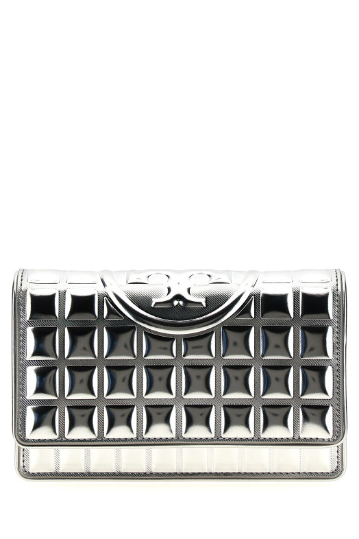 Гаманець на ланцюжку TORY BURCH 'Fleming Metallic Square Quilt' сріблястий 154945040 Гаманець на ланцюжку TORY BURCH 'Fleming Metallic Square Quilt' сріблястий 154945040