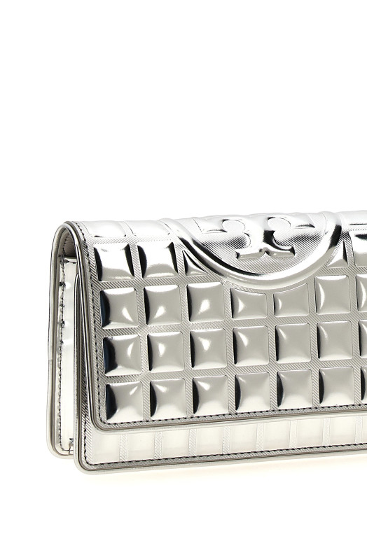 Гаманець на ланцюжку TORY BURCH 'Fleming Metallic Square Quilt' сріблястий 154945040 Гаманець на ланцюжку TORY BURCH 'Fleming Metallic Square Quilt' сріблястий 154945040