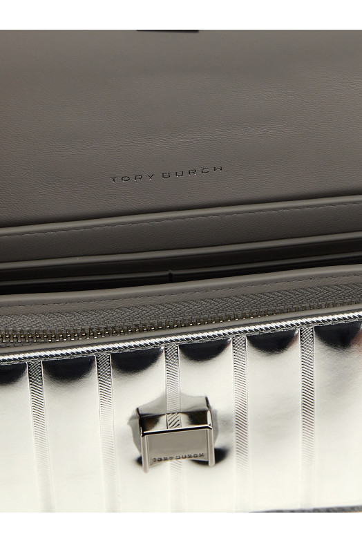 Гаманець на ланцюжку TORY BURCH 'Fleming Metallic Square Quilt' сріблястий 154945040 Гаманець на ланцюжку TORY BURCH 'Fleming Metallic Square Quilt' сріблястий 154945040