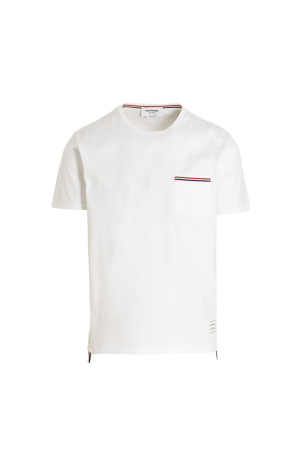 Футболка з логотипом з трикотажу Біла THOM BROWNE MJS010A01454100
